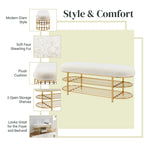 Faux Shearling Upholstered Bench with 2-Shelf Storage