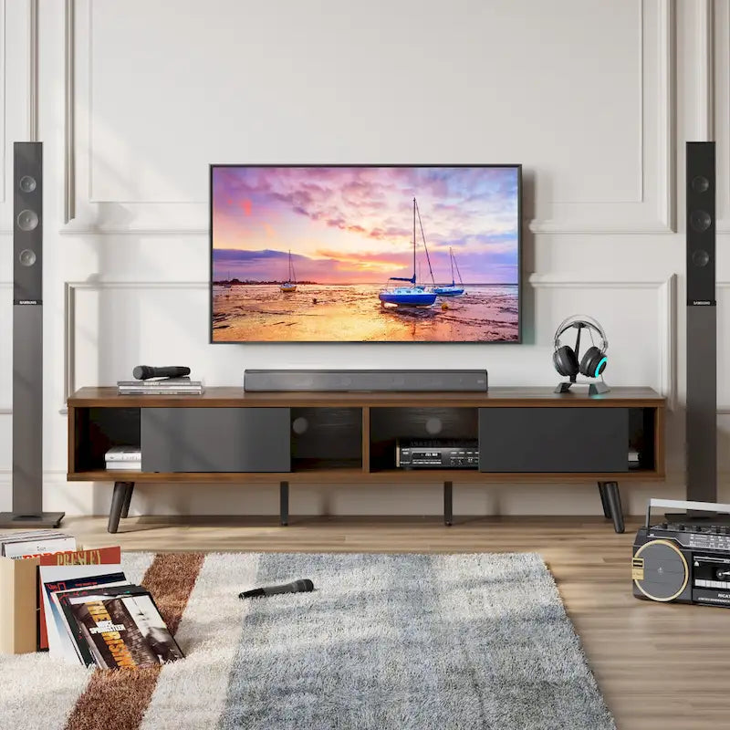 TV Stand for TVs up to 75" – Mid-Century Entertainment Center Console, 70 Inches