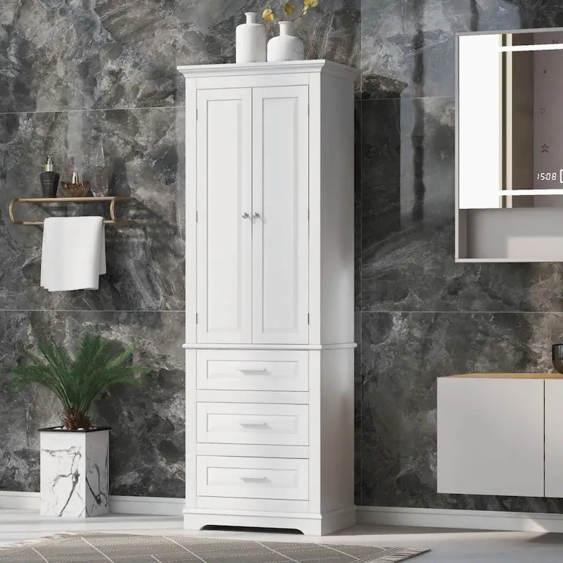 Tall Bathroom Storage Cabinet with 3 Drawers – White