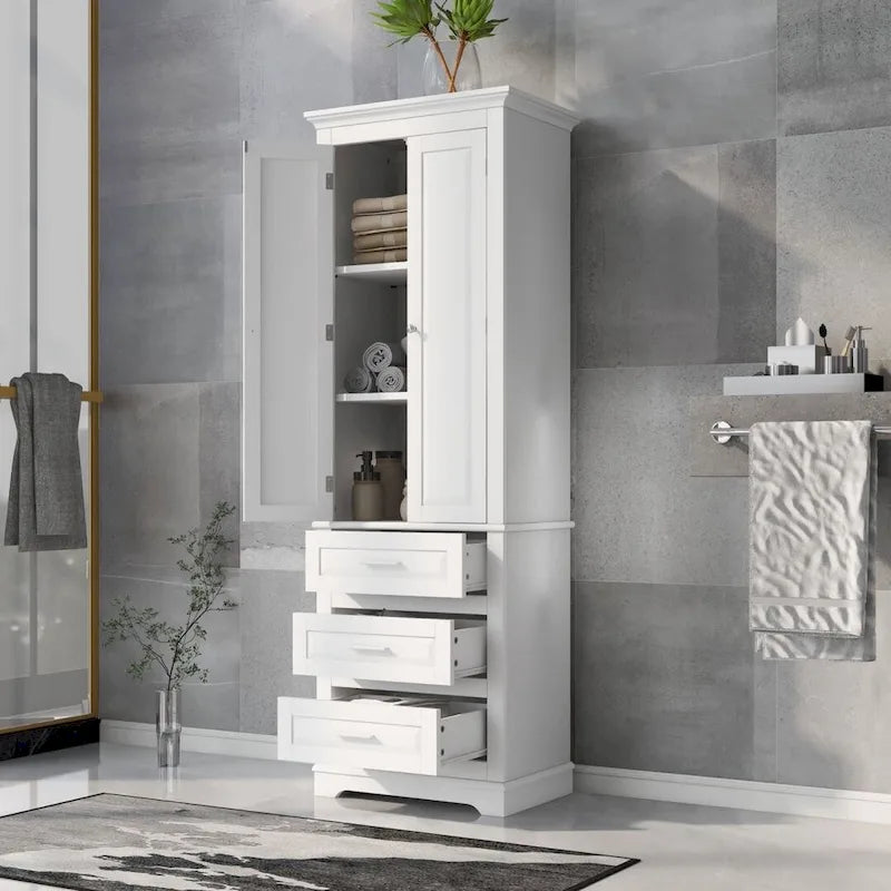 Tall Bathroom Storage Cabinet with 3 Drawers – White