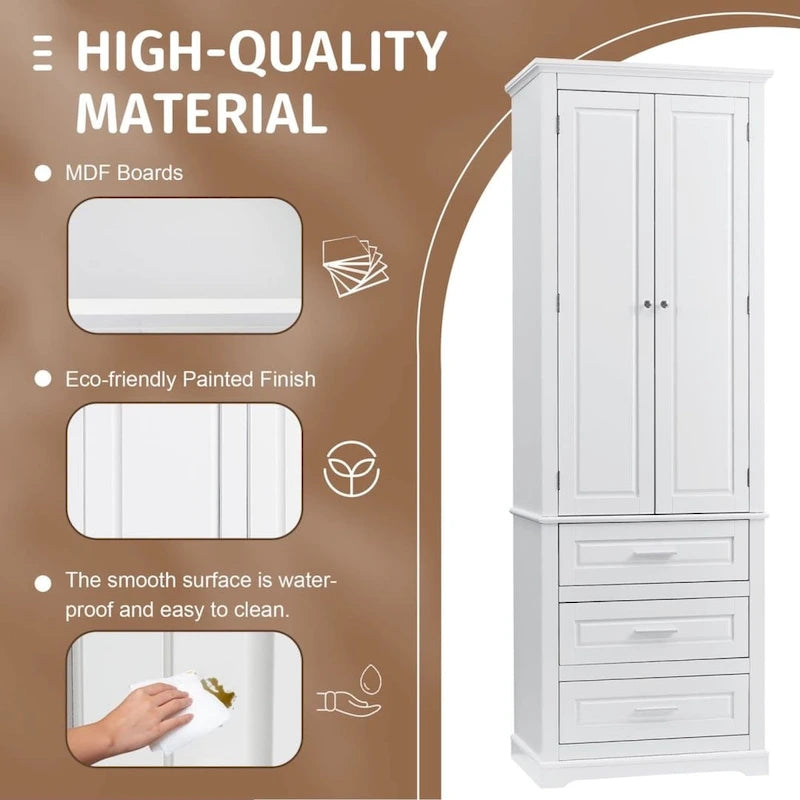 Tall Bathroom Storage Cabinet with 3 Drawers – White