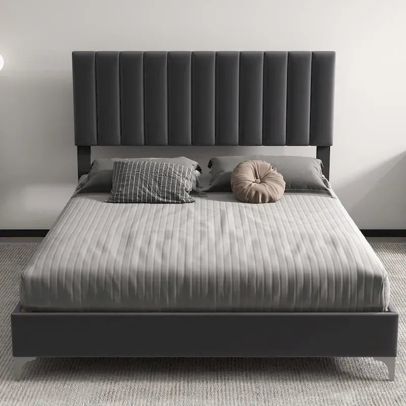 Bed Frame with Adjustable Velvet Headboard – 800 lb Capacity