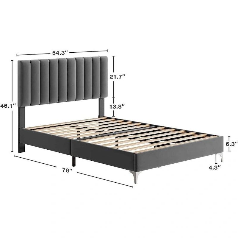 Bed Frame with Adjustable Velvet Headboard – 800 lb Capacity