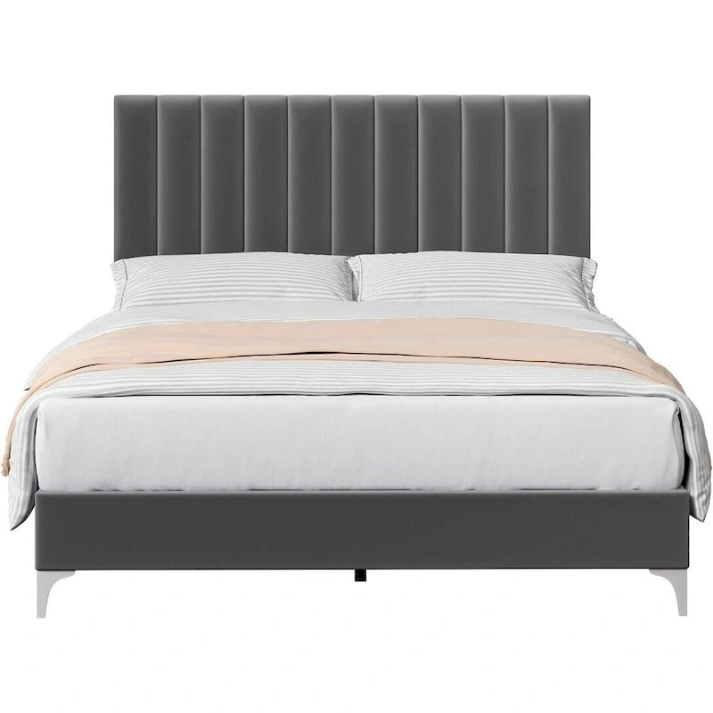 Bed Frame with Adjustable Velvet Headboard – 800 lb Capacity