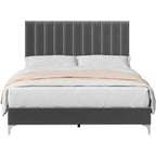 Bed Frame with Adjustable Velvet Headboard – 800 lb Capacity