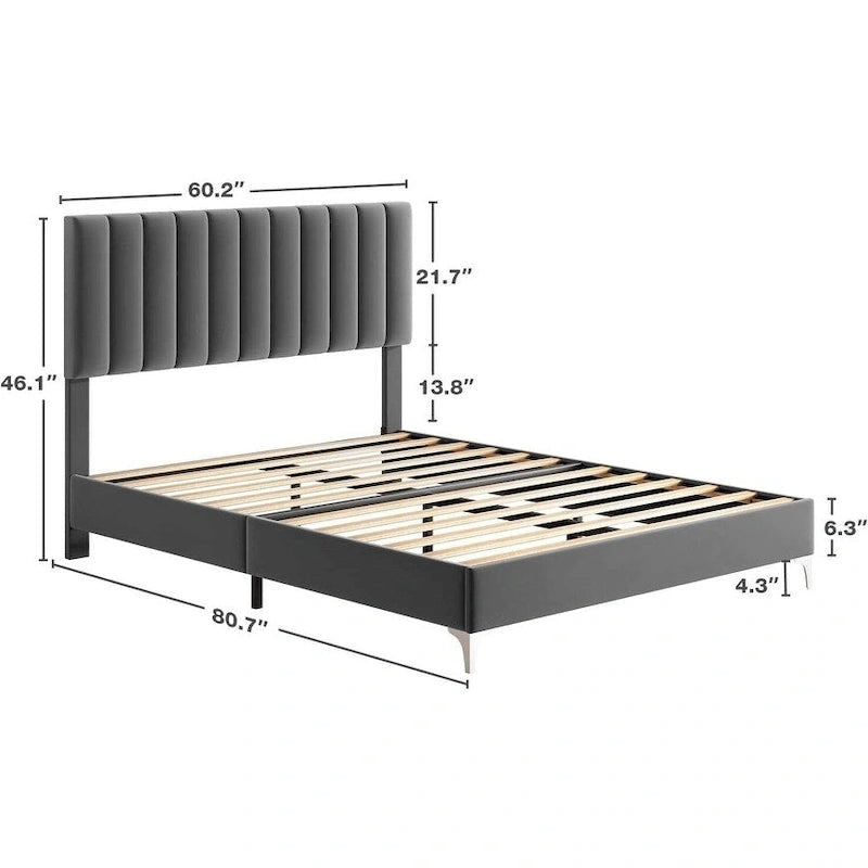 Bed Frame with Adjustable Velvet Headboard – 800 lb Capacity