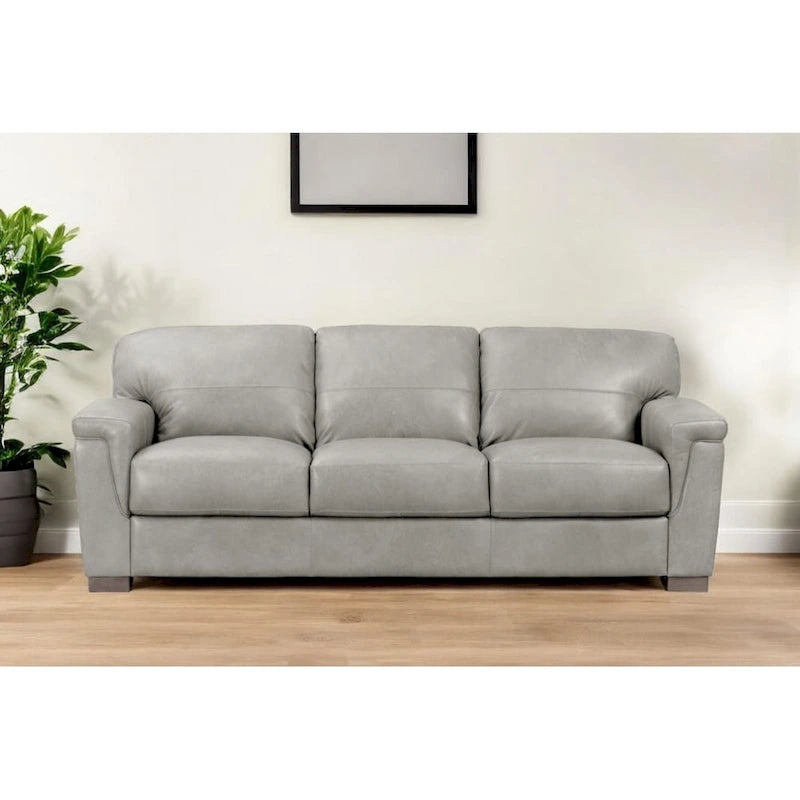  91 Gray Leather Sofa With Black Legs - 91