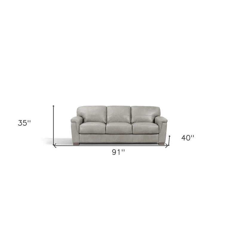 91" Gray Faux Leather Sofa With Black Legs