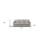 91" Gray Faux Leather Sofa With Black Legs