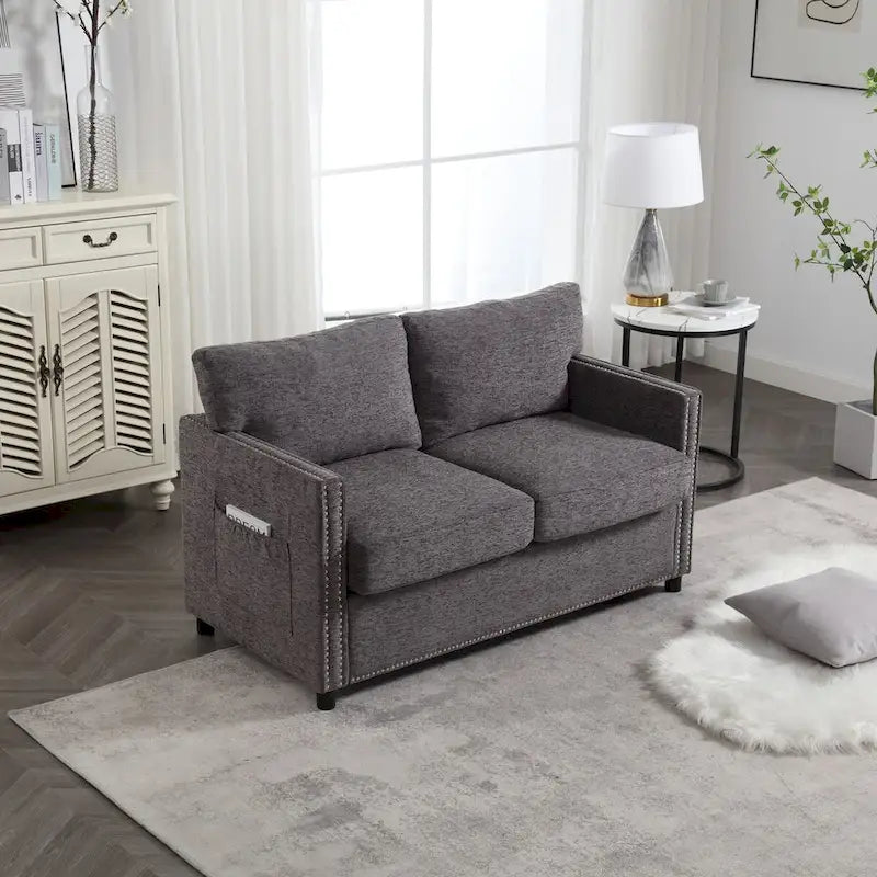 2-Seat Chenille Fabric Loveseat with Side Storage Pockets