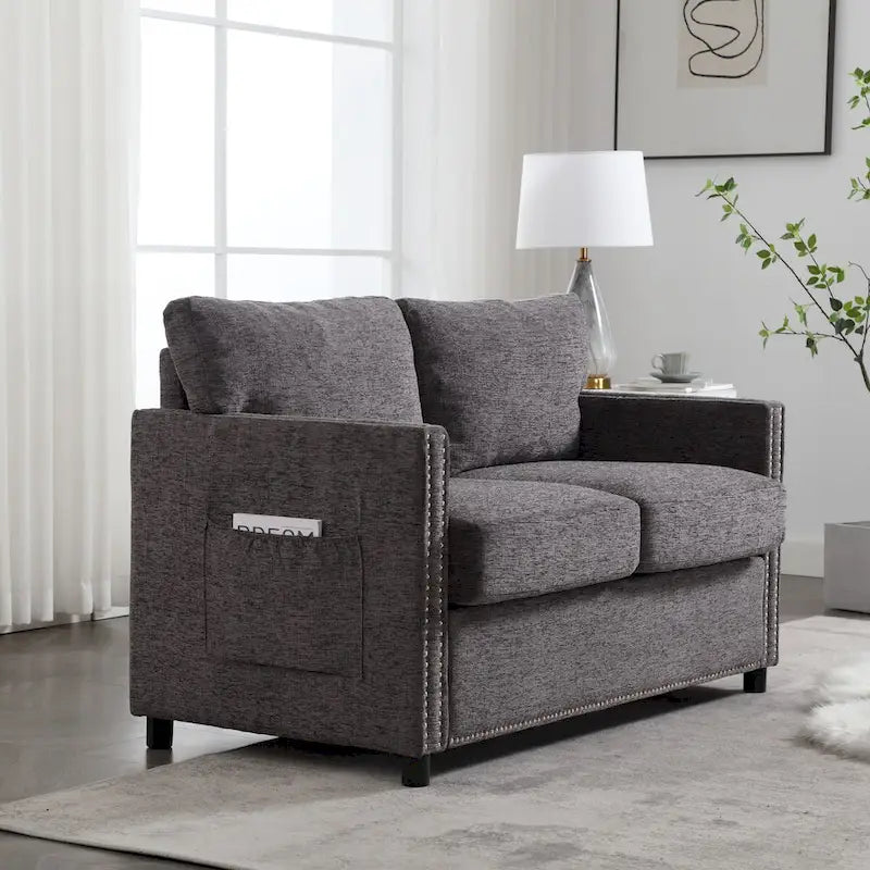 2-Seat Chenille Fabric Loveseat with Side Storage Pockets