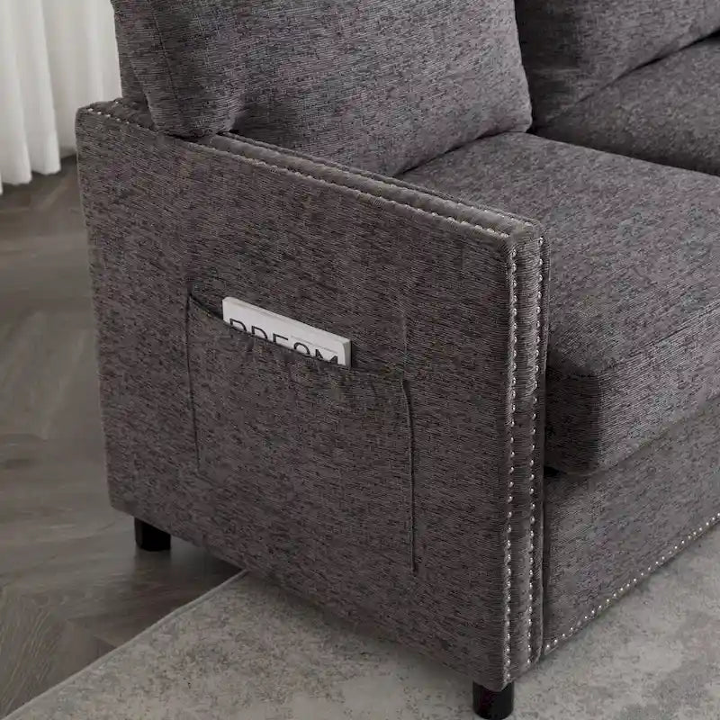 2-Seat Chenille Fabric Loveseat with Side Storage Pockets