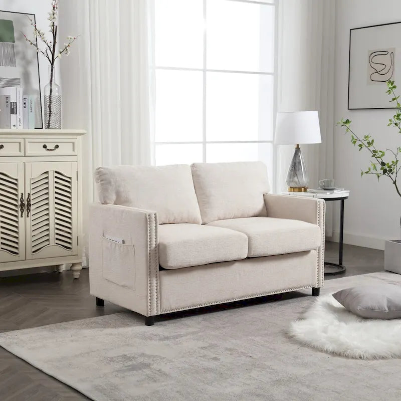 2-Seat Chenille Fabric Loveseat with Side Storage Pockets