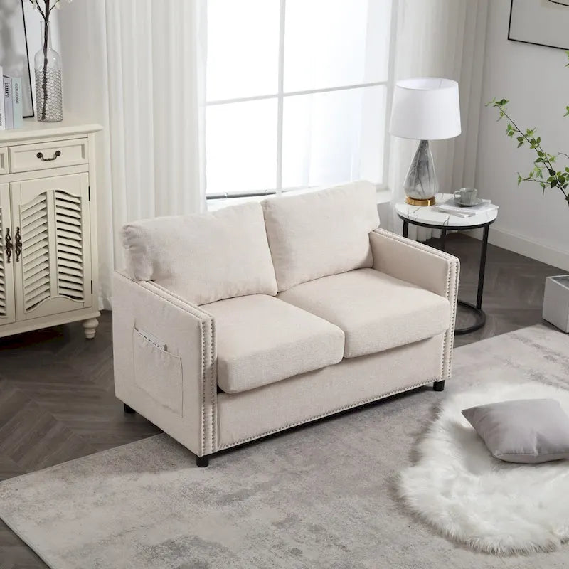 2-Seat Chenille Fabric Loveseat with Side Storage Pockets