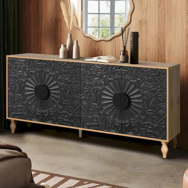 Storage Cabinet with Carved Symmetrical Door Design
