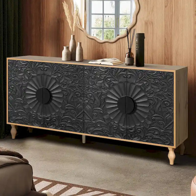 Storage Cabinet with Carved Symmetrical Door Design