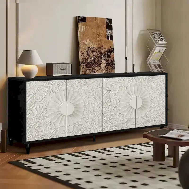 Storage Cabinet with Carved Symmetrical Door Design