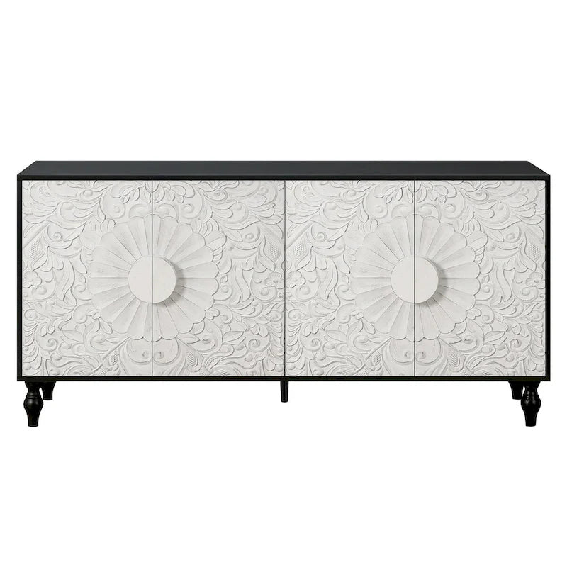 Storage Cabinet with Carved Symmetrical Door Design
