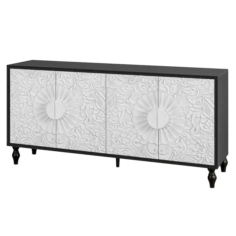 Storage Cabinet with Carved Symmetrical Door Design