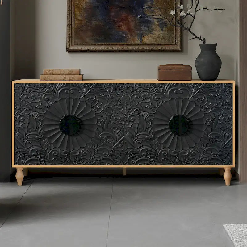 Storage Cabinet with Carved Symmetrical Door Design