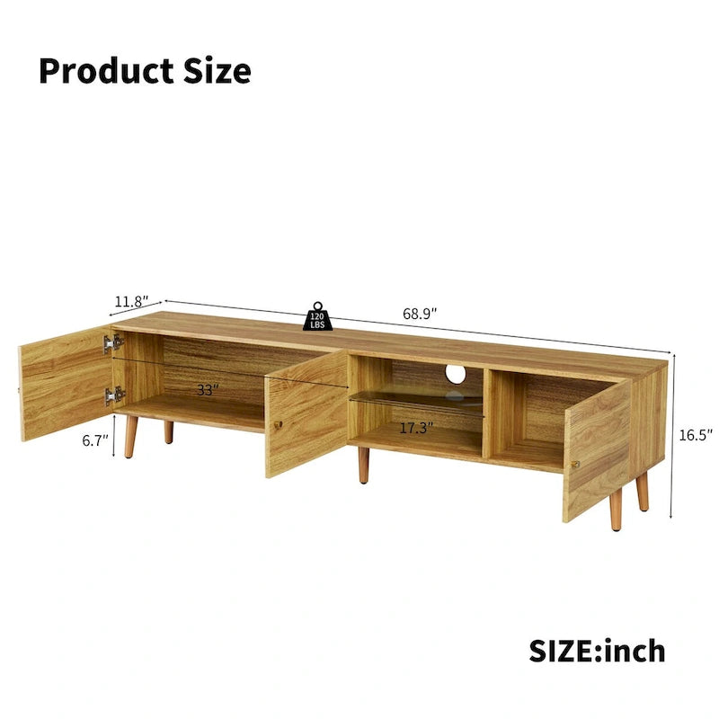 70" Mid-Century TV Media Console with 3-Door Storage