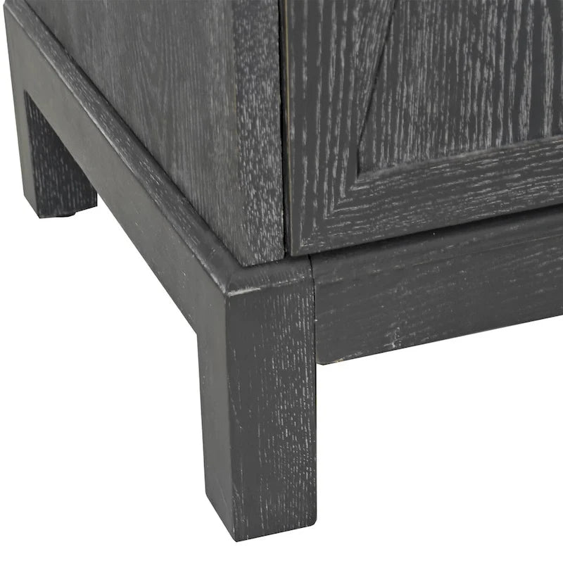 4-Door Storage Cabinet with Mirrored Doors and Solid Wood Legs