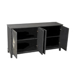 4-Door Storage Cabinet with Mirrored Doors and Solid Wood Legs