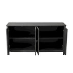 4-Door Storage Cabinet with Mirrored Doors and Solid Wood Legs