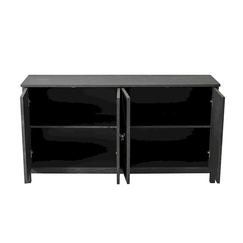 4-Door Storage Cabinet with Mirrored Doors and Solid Wood Legs