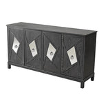 4-Door Storage Cabinet with Mirrored Doors and Solid Wood Legs