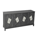 4-Door Storage Cabinet with Mirrored Doors and Solid Wood Legs