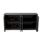 4-Door Storage Cabinet with Mirrored Doors and Solid Wood Legs