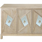 4-Door Storage Cabinet with Mirrored Doors and Solid Wood Legs