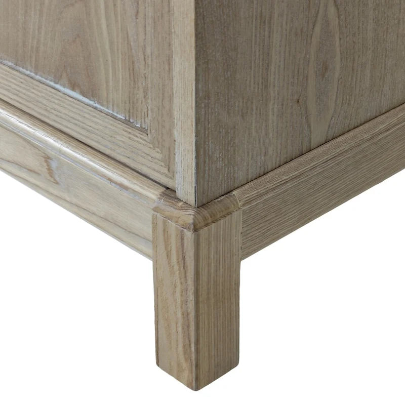4-Door Storage Cabinet with Mirrored Doors and Solid Wood Legs