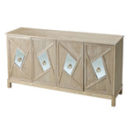 4-Door Storage Cabinet with Mirrored Doors and Solid Wood Legs