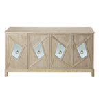 4-Door Storage Cabinet with Mirrored Doors and Solid Wood Legs