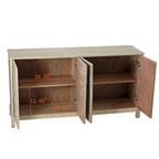4-Door Storage Cabinet with Mirrored Doors and Solid Wood Legs