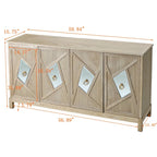 4-Door Storage Cabinet with Mirrored Doors and Solid Wood Legs