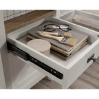 L-Shaped Desk with Drawers and Open Shelves - White