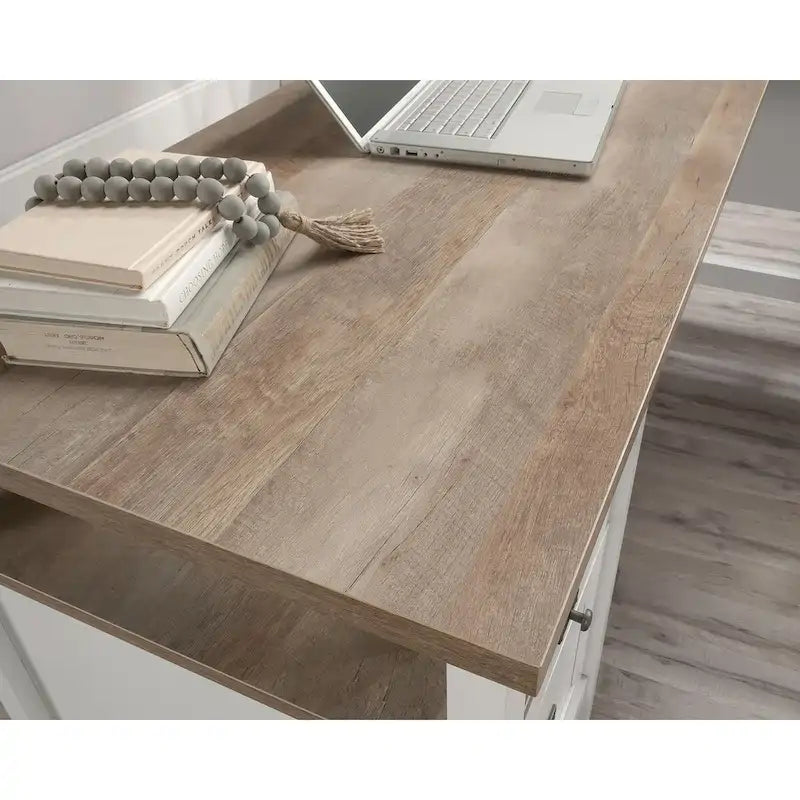 L-Shaped Desk with Drawers and Open Shelves - White