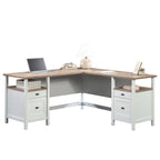 L-Shaped Desk with Drawers and Open Shelves - White