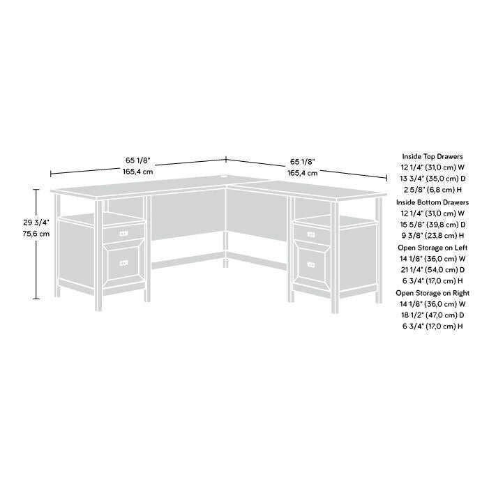 L-Shaped Desk with Drawers and Open Shelves - White