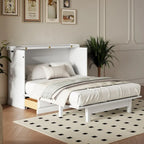 Queen Murphy Bed Cabinet in Solid Pine with USB Charging and Storage Drawer