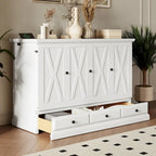 Queen Murphy Bed Cabinet in Solid Pine with USB Charging and Storage Drawer